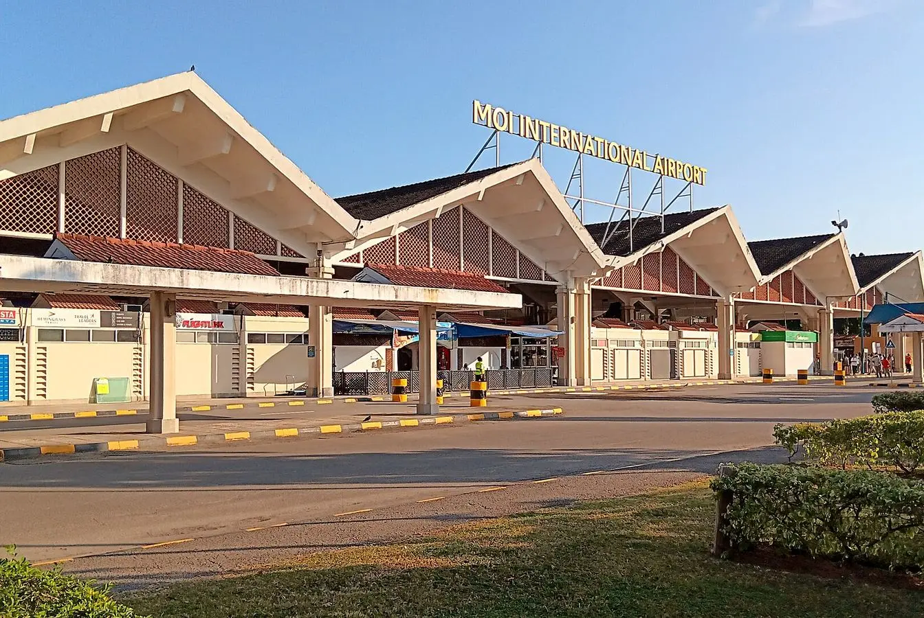 The terminal building at Moi International Airport in Mombasa, the Kenyan end of the new Hurghada route, photographed in 2025.