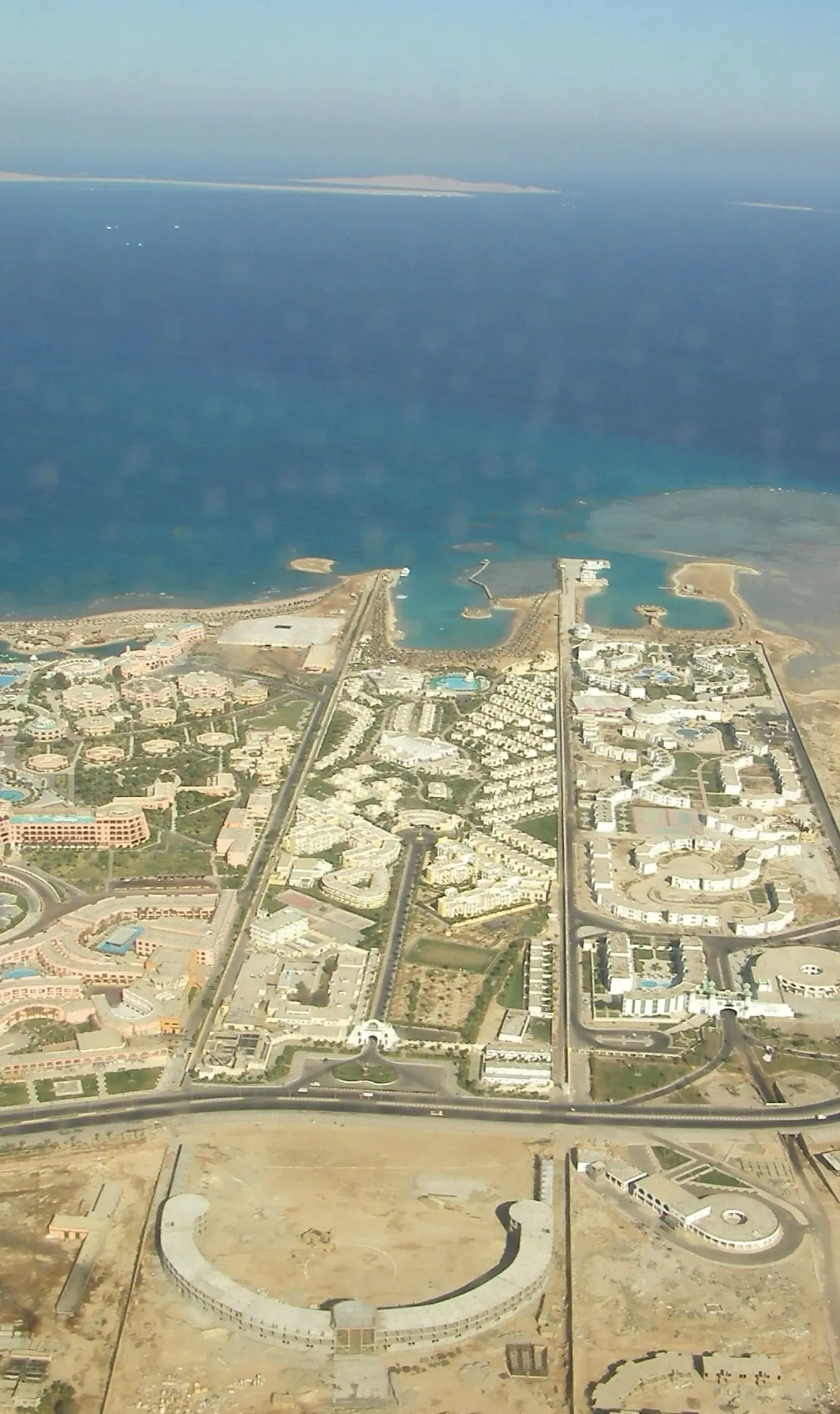An aerial view of built-up Hurghada; the photo is a general view of the city, not of the youth land plots in question
