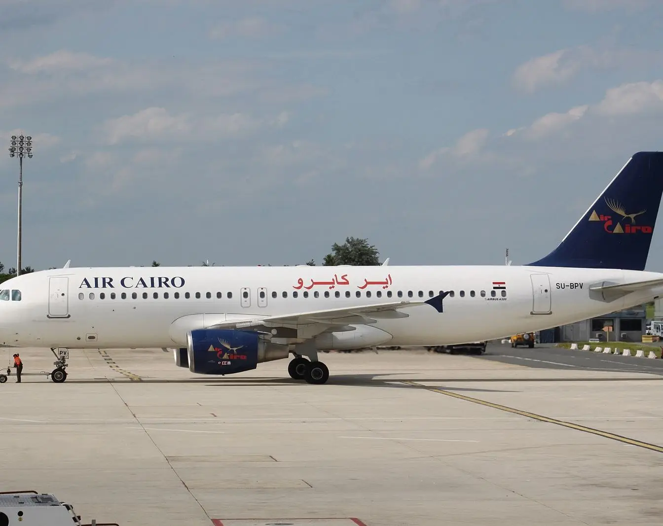 An Air Cairo Airbus A320, registration SU-BPV, on the ground at an airport. Air Cairo will fly the Graz–Hurghada route with A320 aircraft.