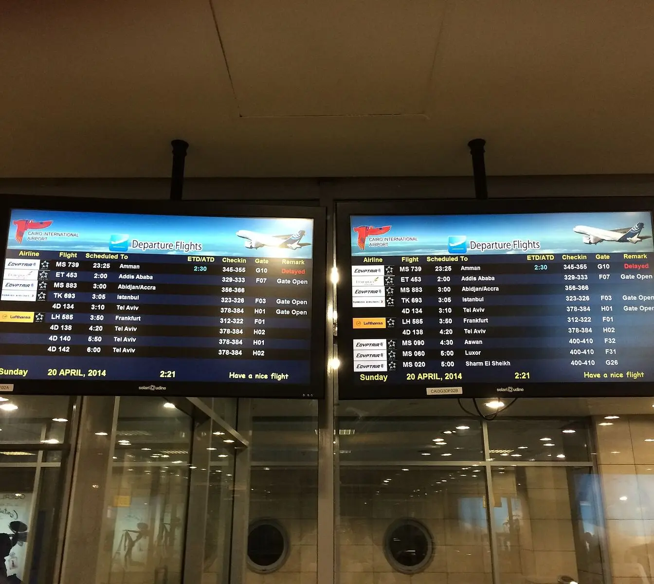 Departure board at Cairo International Airport