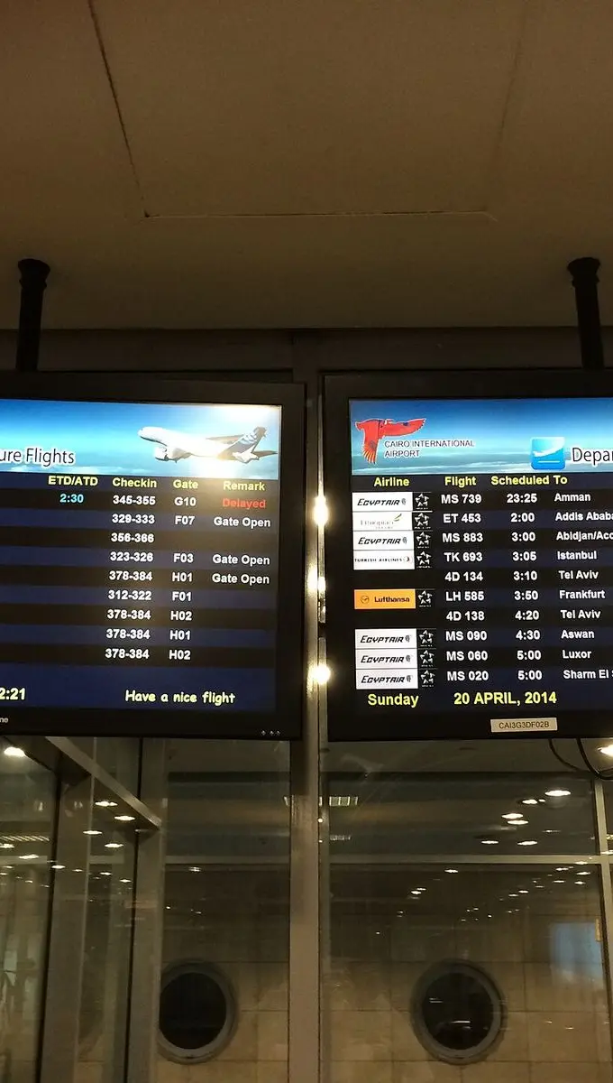 Departure board at Cairo International Airport