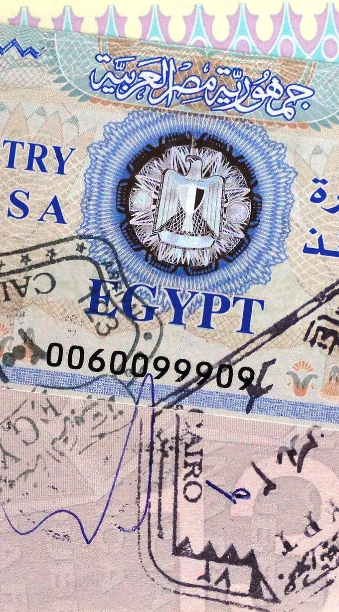 An Egyptian entry visa in a passport