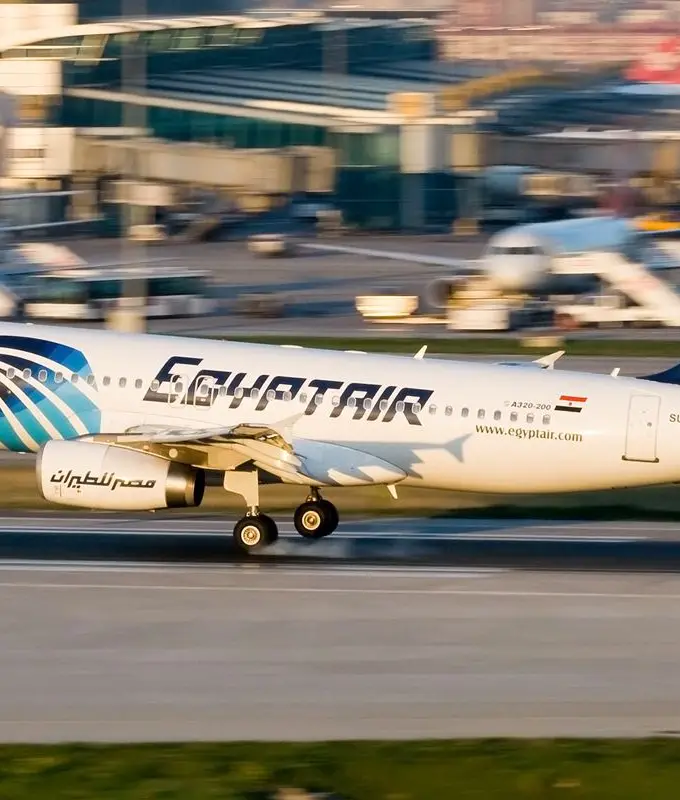 An EgyptAir Airbus A320 aircraft on the tarmac, representative of the airline's fleet