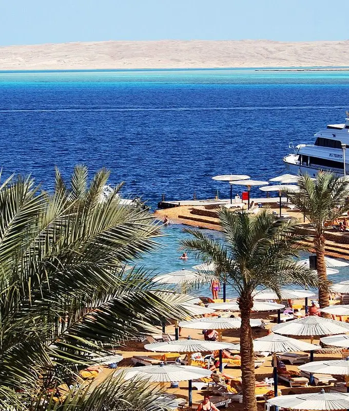 A hotel beach and small marina in Hurghada, Egypt (file photo, not tied to a specific hotel named in the story).