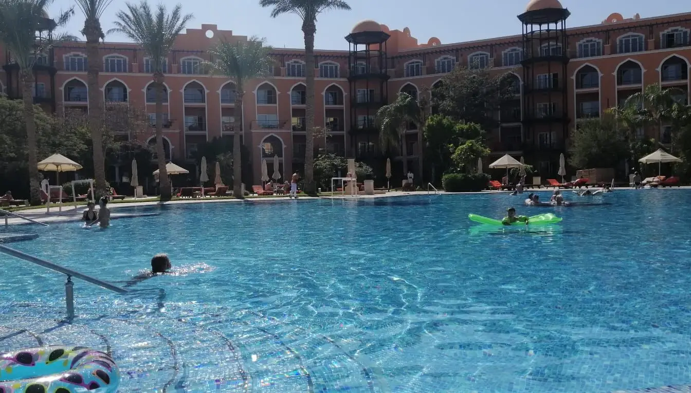 A view across Hurghada's resort strip, photographed in clear weather on an earlier date. The photograph does not show Friday's storm.