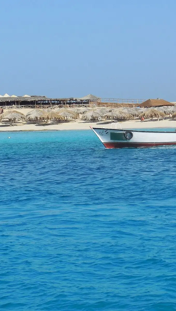 A boat trip on the Red Sea near Hurghada, with turquoise water under a clear sky