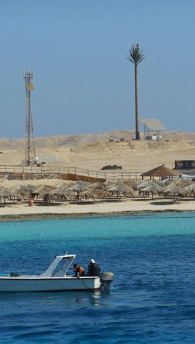 View of the Red Sea from a boat trip near Hurghada, Egypt, with clear blue water
