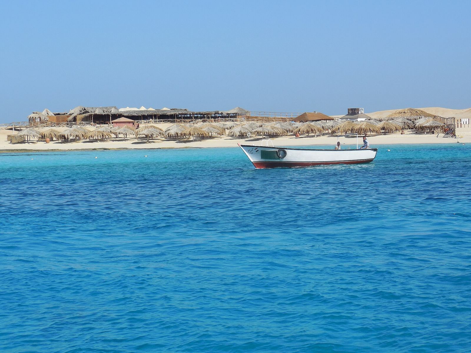 A boat trip on the Red Sea near Hurghada, with turquoise water under a clear sky