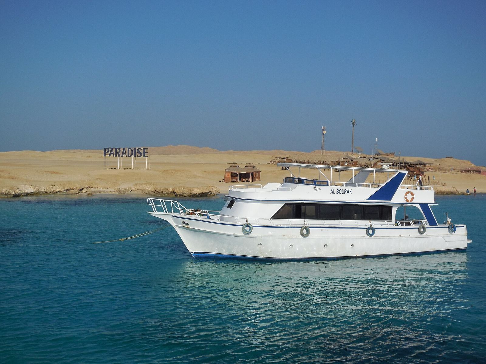 View from a boat trip on the turquoise Red Sea waters near Hurghada, Egypt